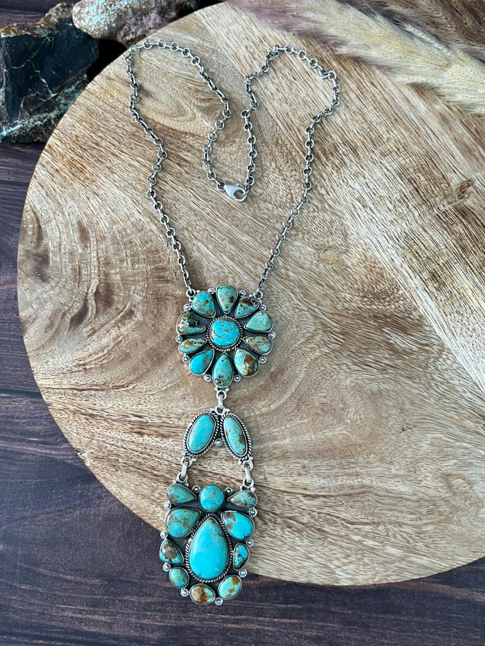 Handmade Sterling Silver Baja Turquoise Collection: Necklace "Signed Nizhoni"