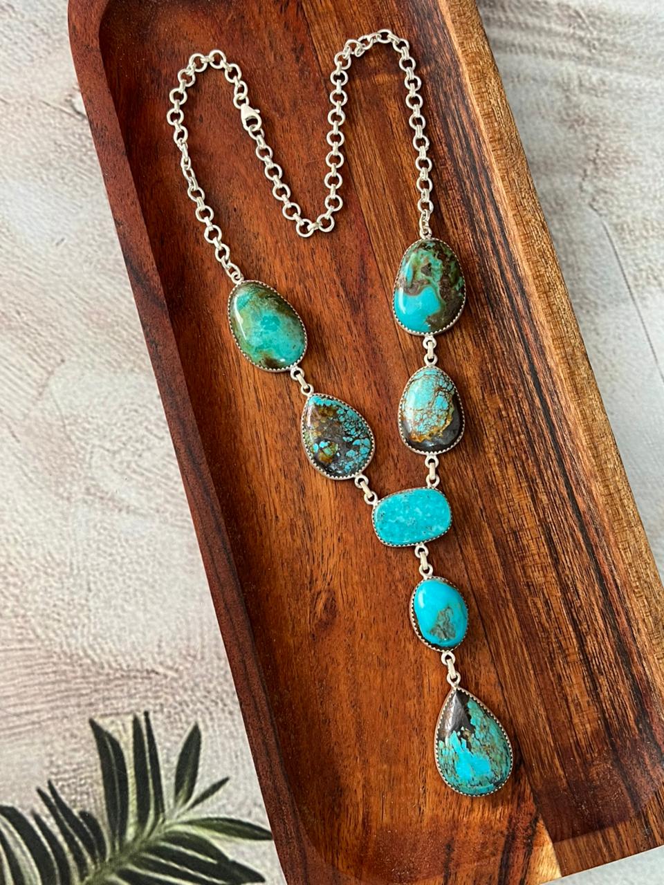 Handmade Sterling Silver Royston Turquoise Collection: Drop Necklace "Signed Nizhoni"