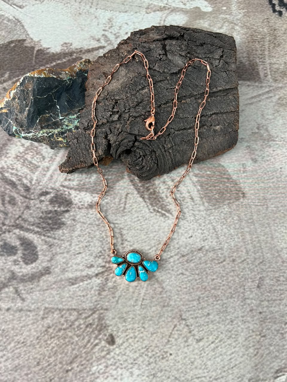 Handmade White Water Turquoise Copper Collection: Necklace Signed Nizhoni