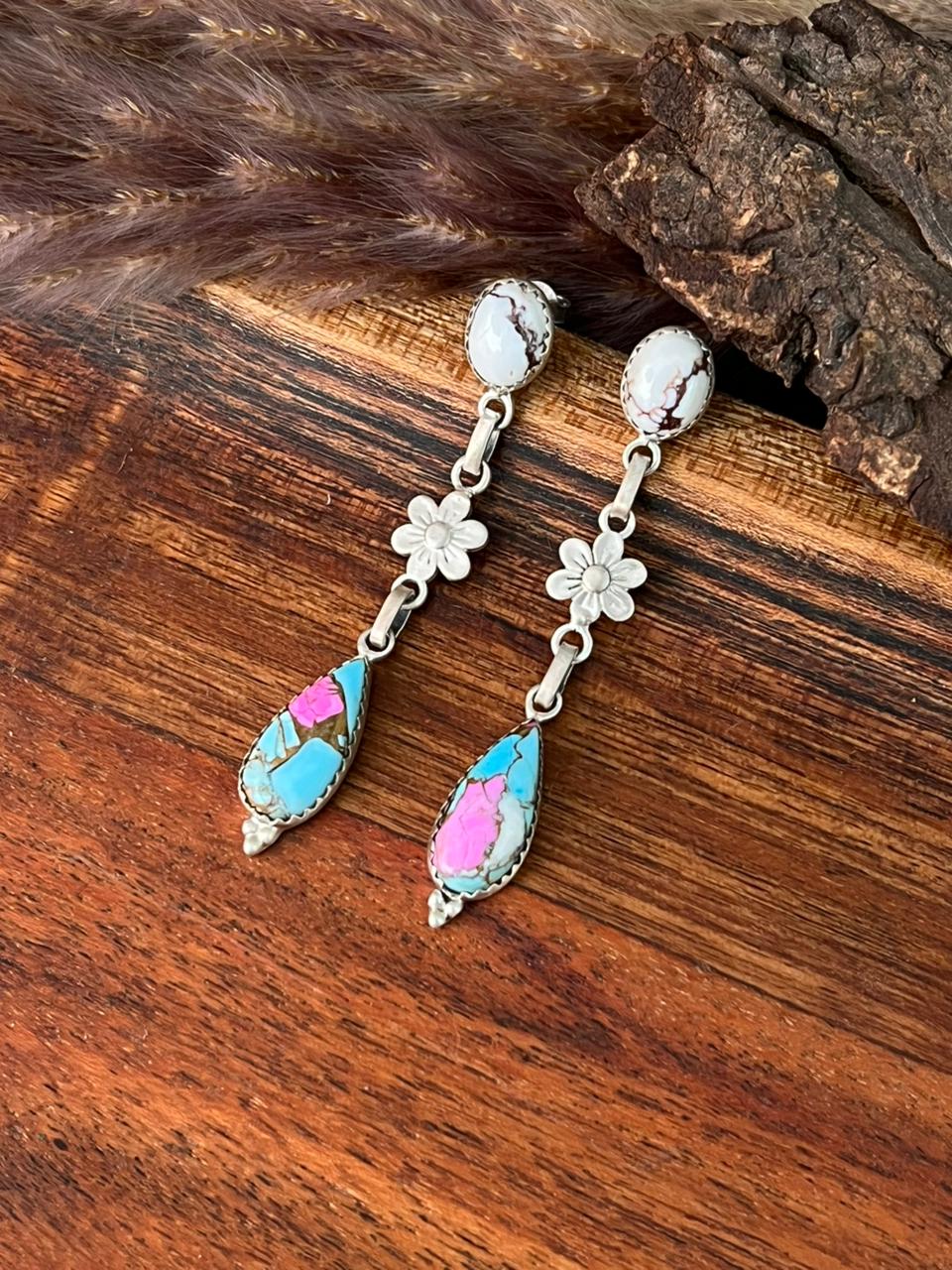 Handmade Sterling Silver Cotton Candy Post Dangle Earrings "Signed Nizhoni"