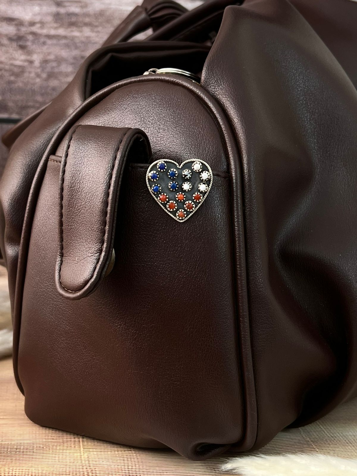 Handmade Sterling Silver 4th Of July Collection: Coral with Lapis and White Buffalo Heart Purse Pin "Signed Nizhoni"