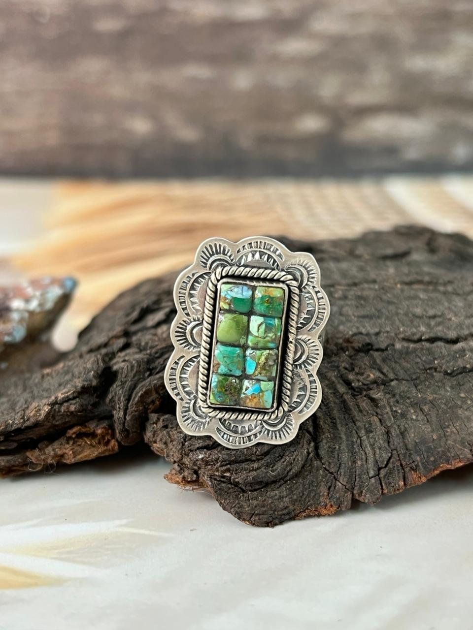 Handmade Sterling Silver Sonoran Cobble Collection: Sonoran Mountain Turquoise Adjustable Ring "Signed Nizhoni"