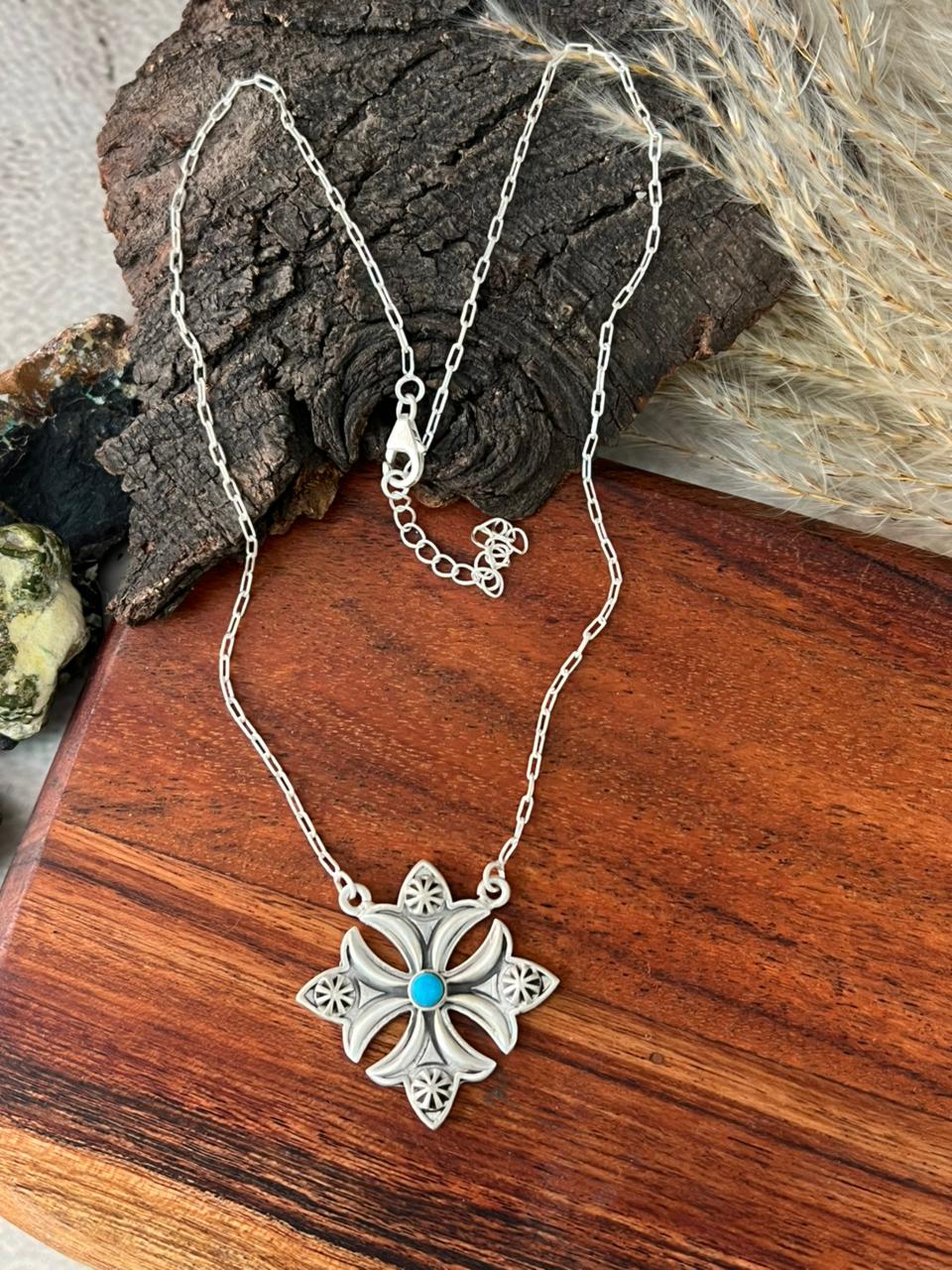 Handmade Sterling Silver Kingman Turquoise Necklace "Signed Nizhoni"