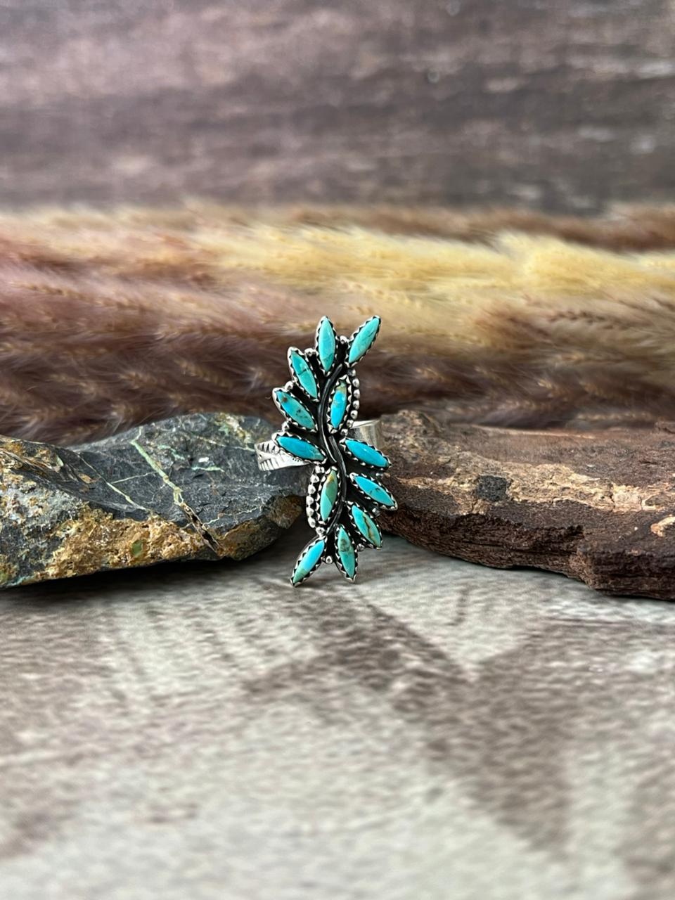 Handmade Sterling Silver Kingman Turquoise Adjustable Ring "Signed Nizhoni"