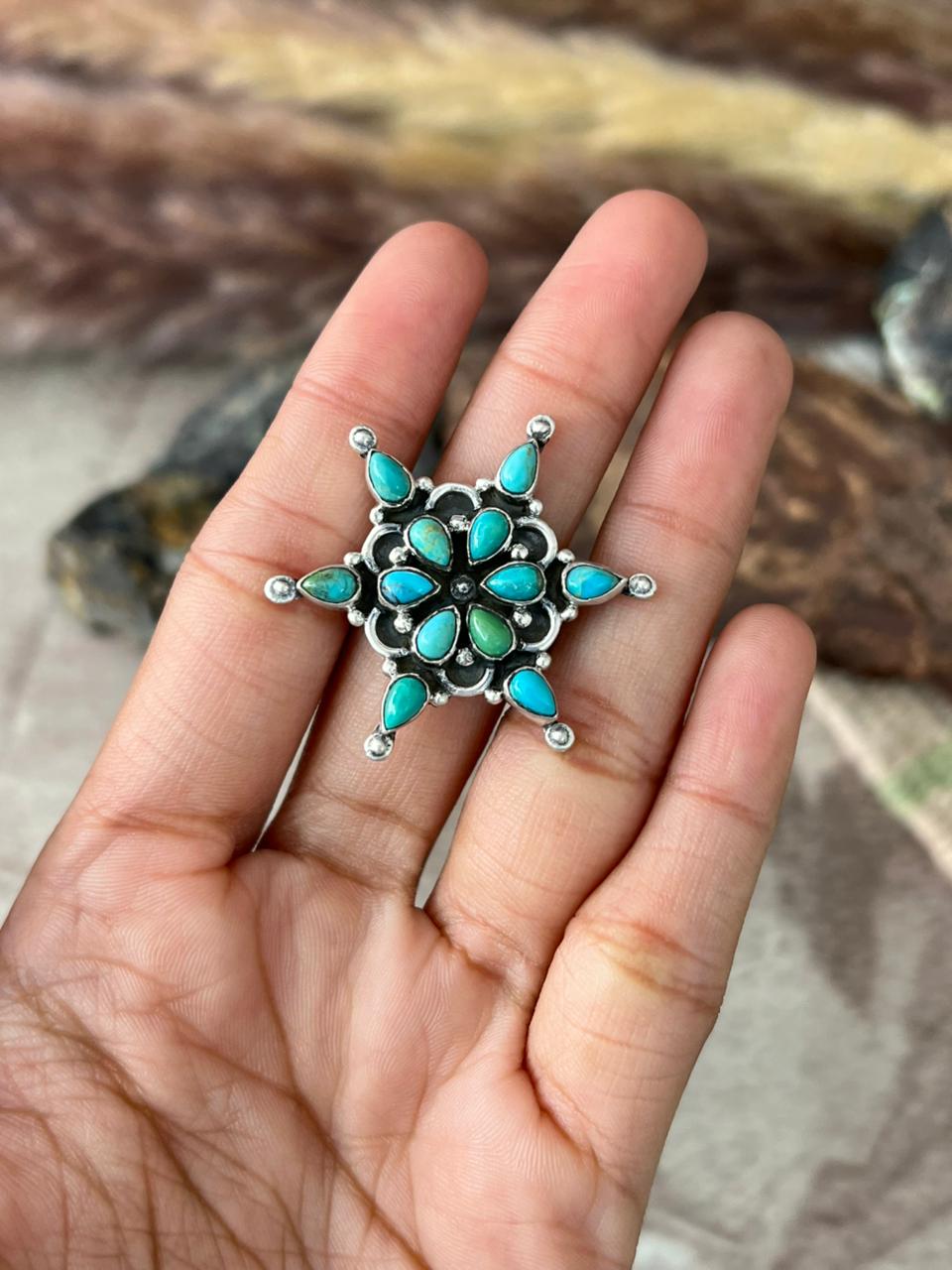 Handmade Sterling Silver Kingman Turquoise Adjustable Ring "Signed Nizhoni"