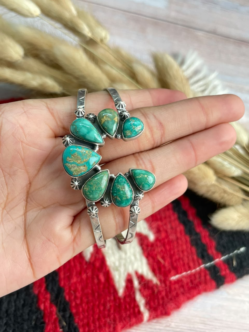 Handmade Sterling Silver Emerald Valley Turquoise Collection: Naja Cuff Bracelet Signed Nizhoni