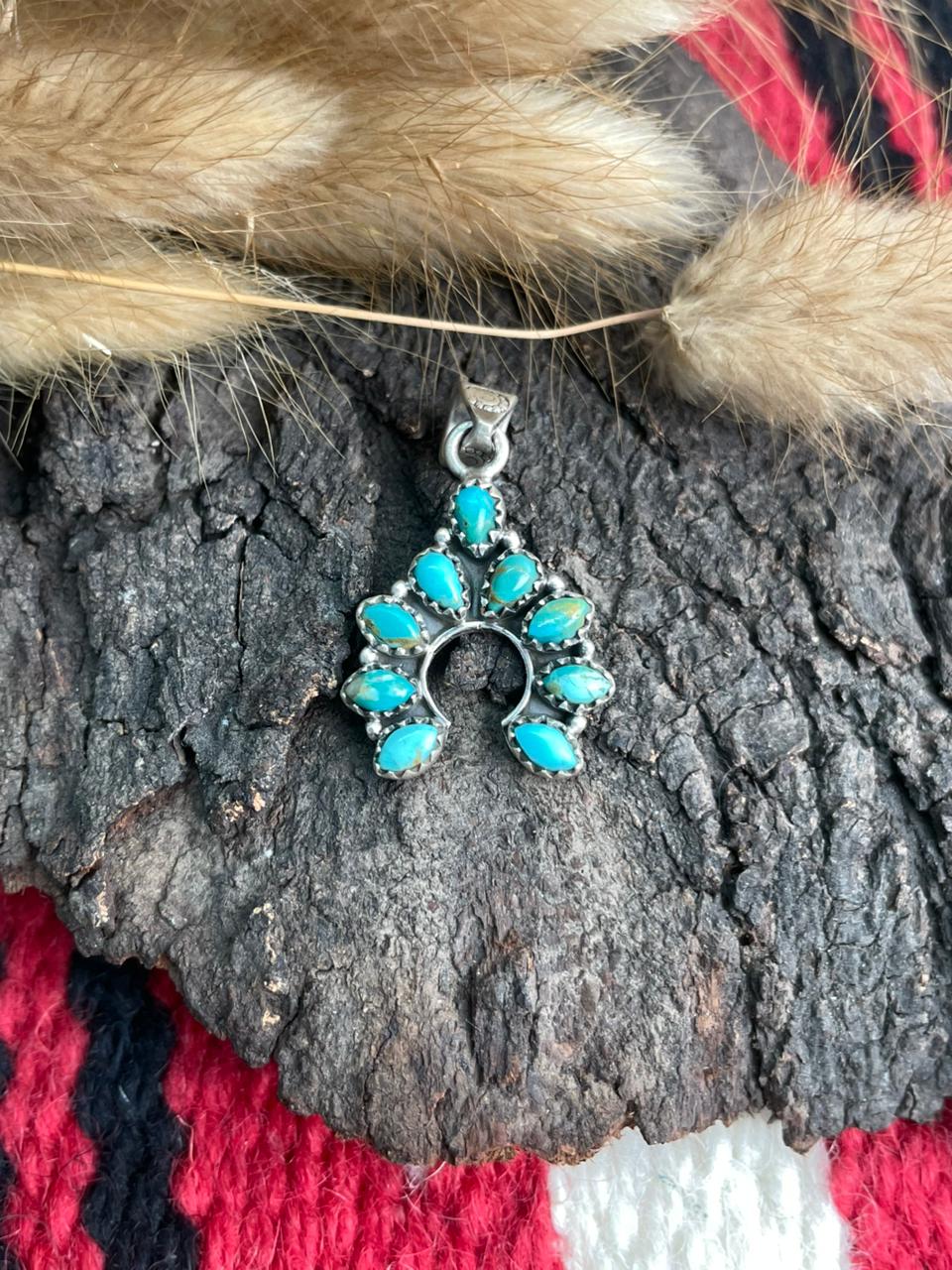 Handmade Sterling Silver Kingman Turquoise Naja Pendant "Signed Nizhoni"