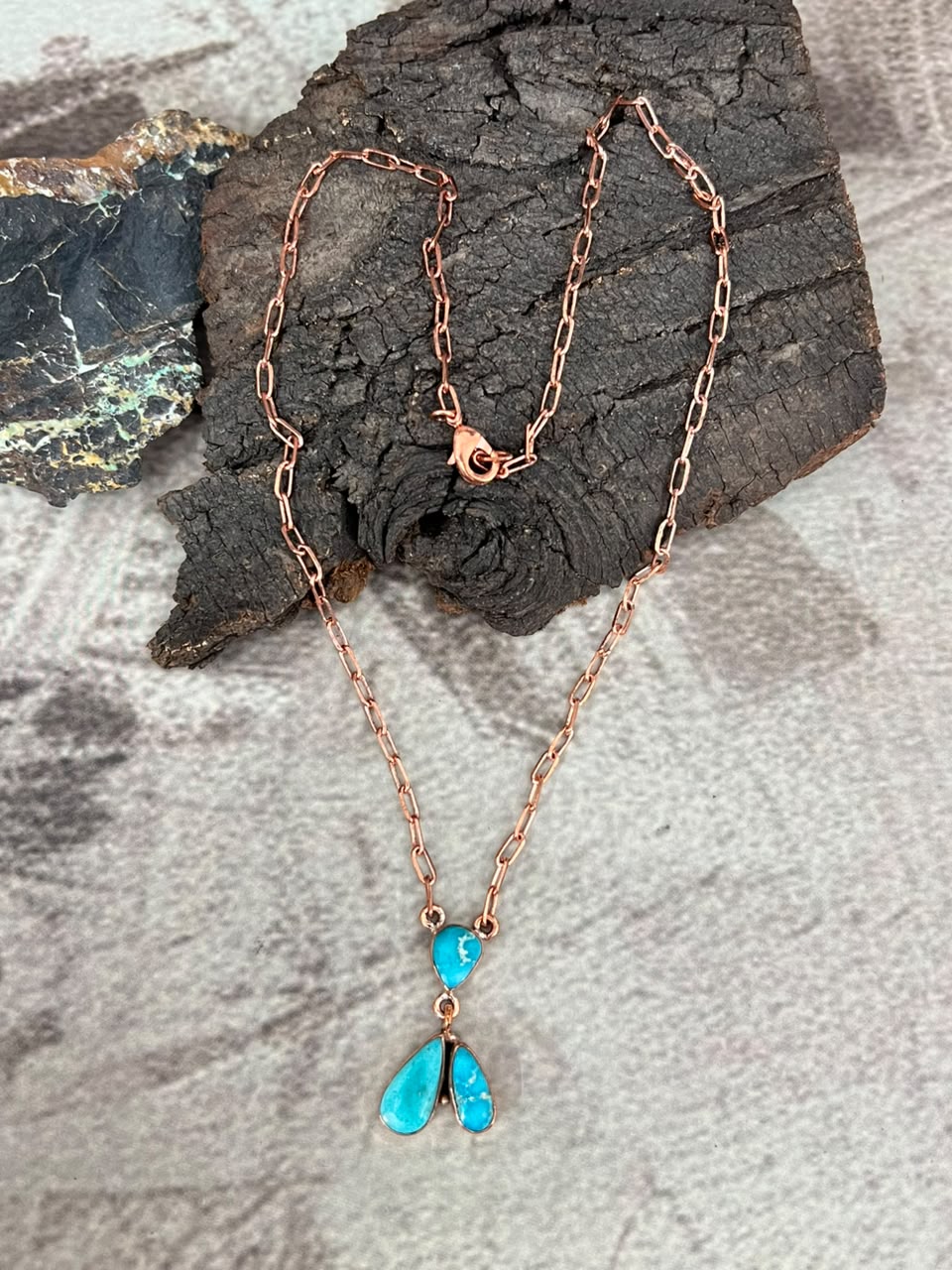 Handmade White Water Turquoise Copper Collection: Necklace Signed Nizhoni