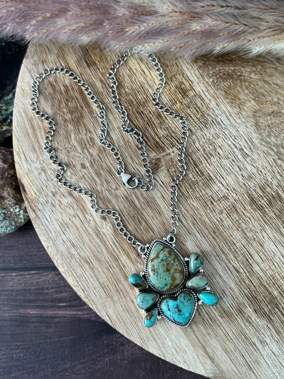 Handmade Sterling Silver Baja Turquoise Collection: Necklace "Signed Nizhoni"