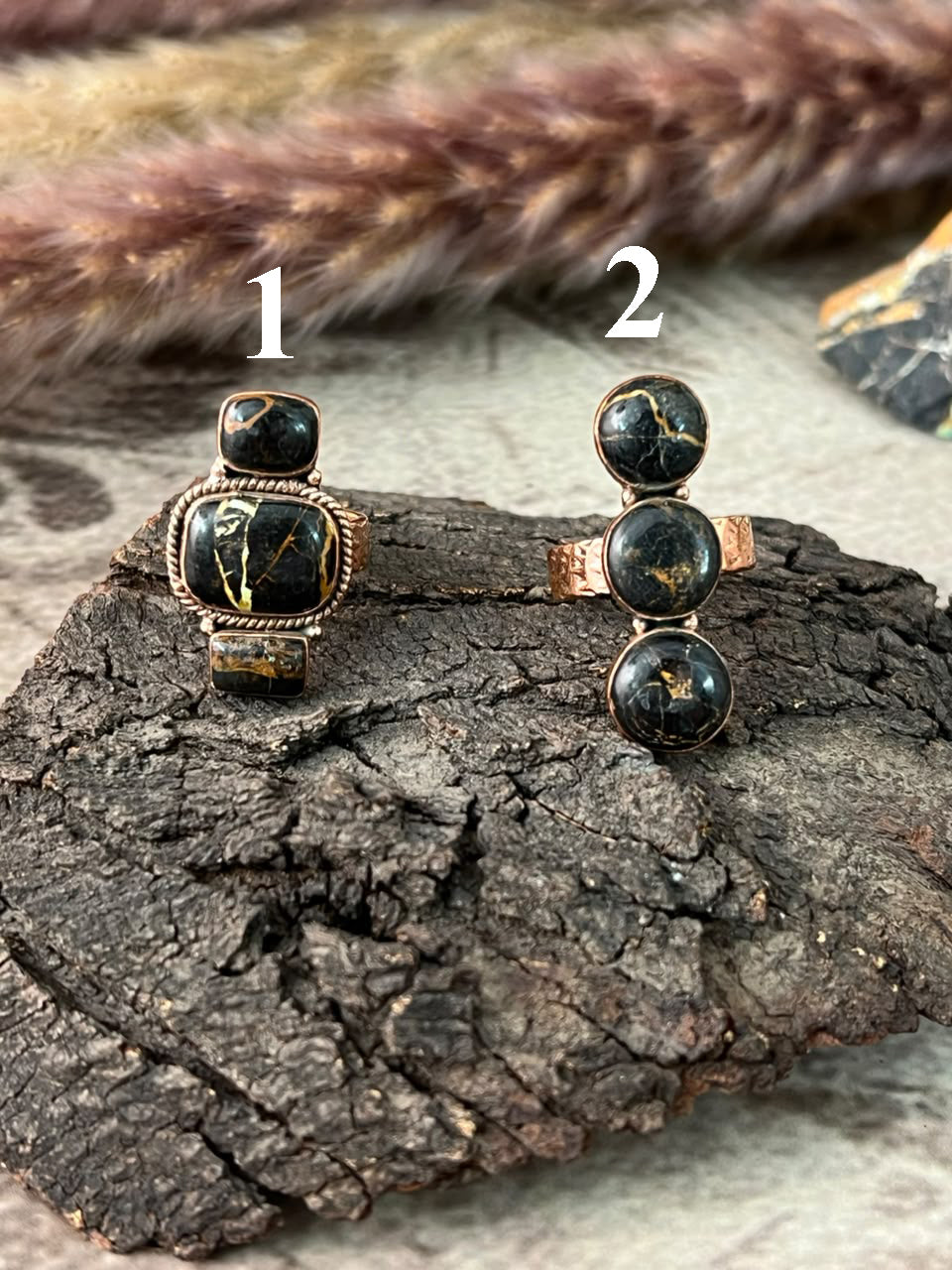 Handmade Blackjack Turquoise Copper Collection: Adjustable Ring Signed Nizhoni
