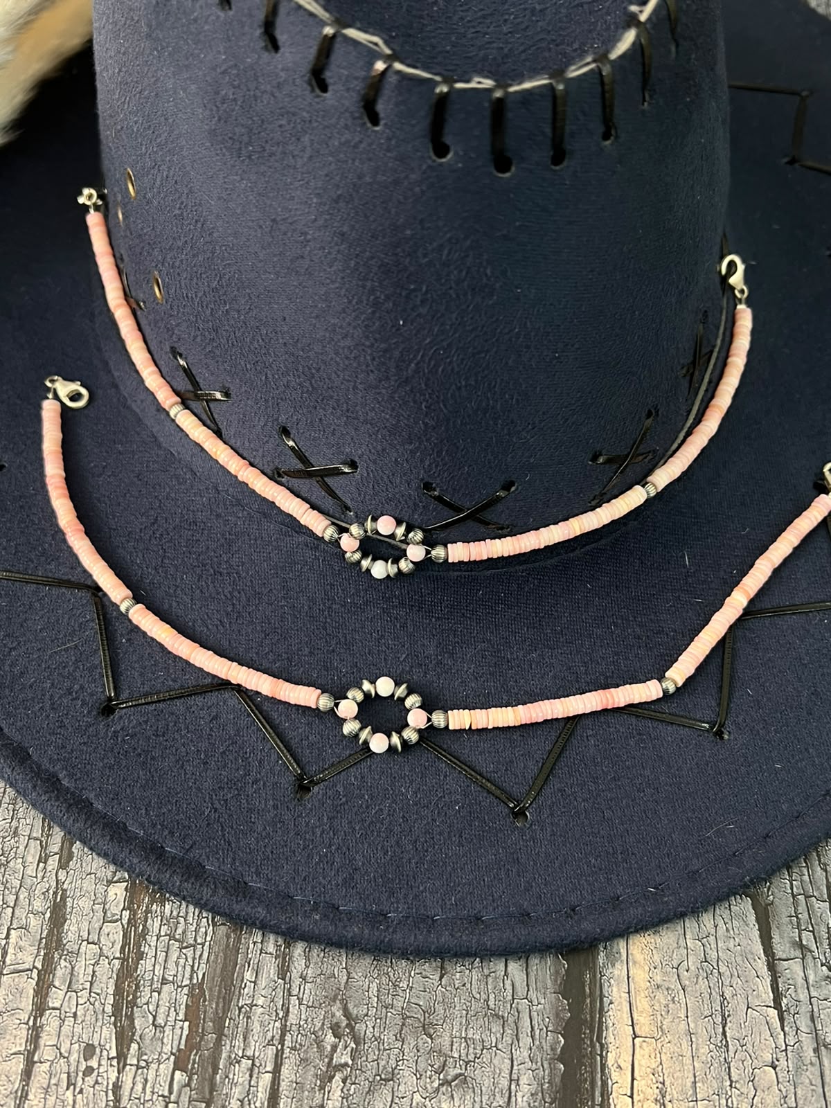 Handmade Sterling Silver Queen Pink Conch Collection: Beaded Hat Band