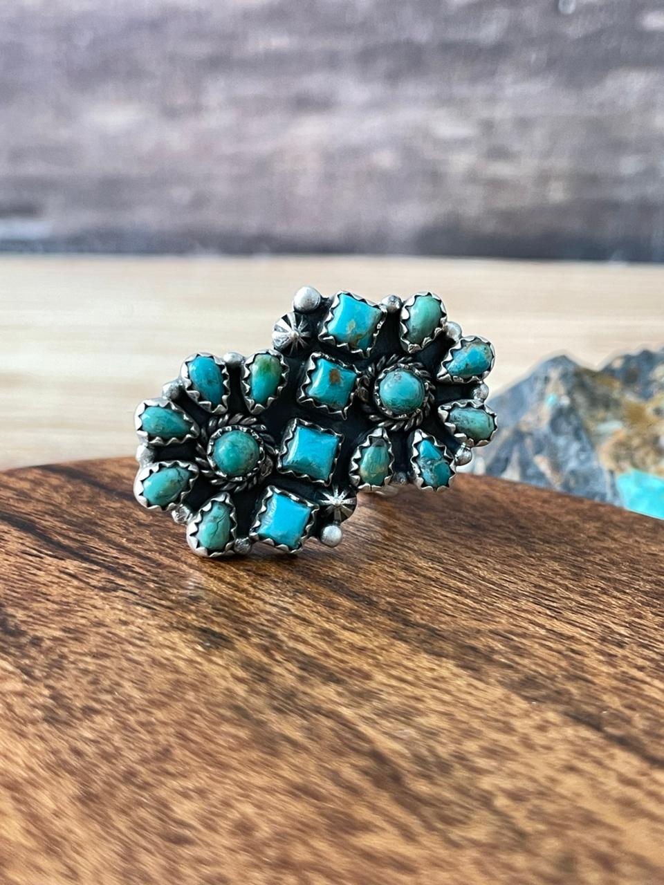 Handmade Sterling Silver Kingman Turquoise Adjustable Ring "Signed Nizhoni"