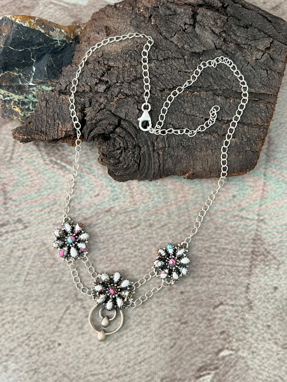 Handmade Sterling Silver Cotton Candy Necklace Signed Nizhoni