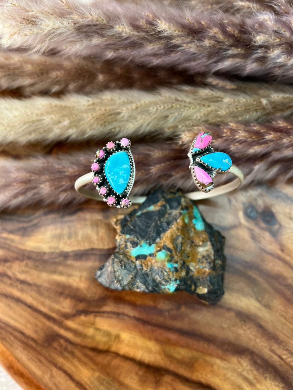 Handmade Sterling Silver Sierra Bella Turquoise with Cotton Candy Collection: Cuff Bracelet "Signed Nizhoni" (7)