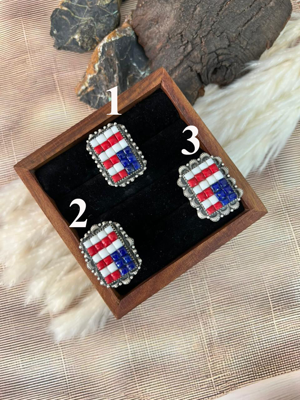 Handmade Sterling Silver 4th Of July Collection: Rosarita with Lapis and White Buffalo Heart Adjustable Ring "Signed Nizhoni"