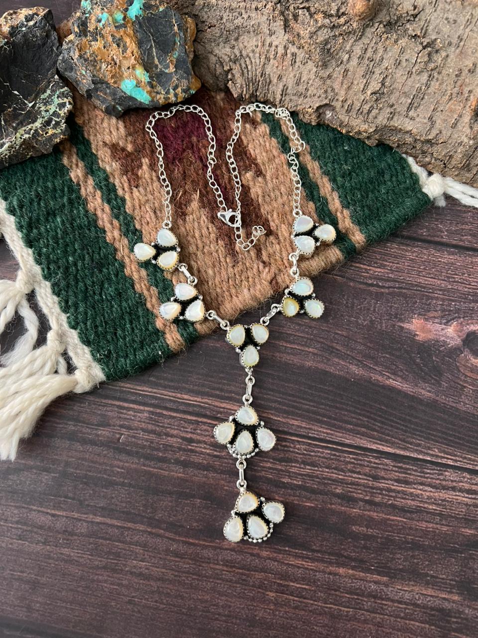 Handmade Sterling Silver Wedding Collection: Mother of Pearl Drop Necklace "Signed Nizhoni"