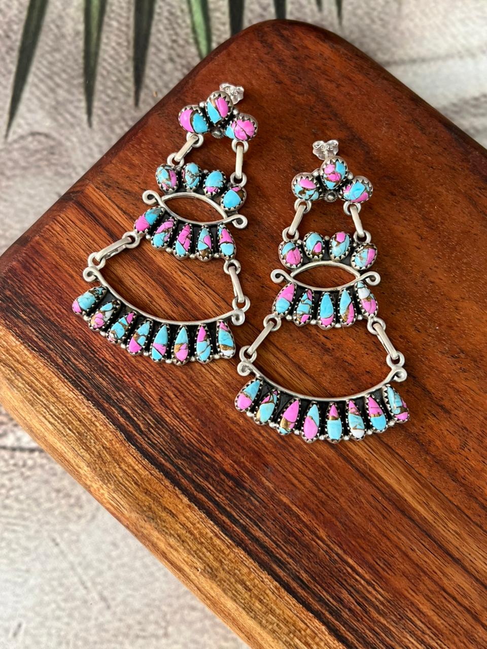 Handmade Sterling Silver Cotton Candy Post Dangle Earrings "Signed Nizhoni"