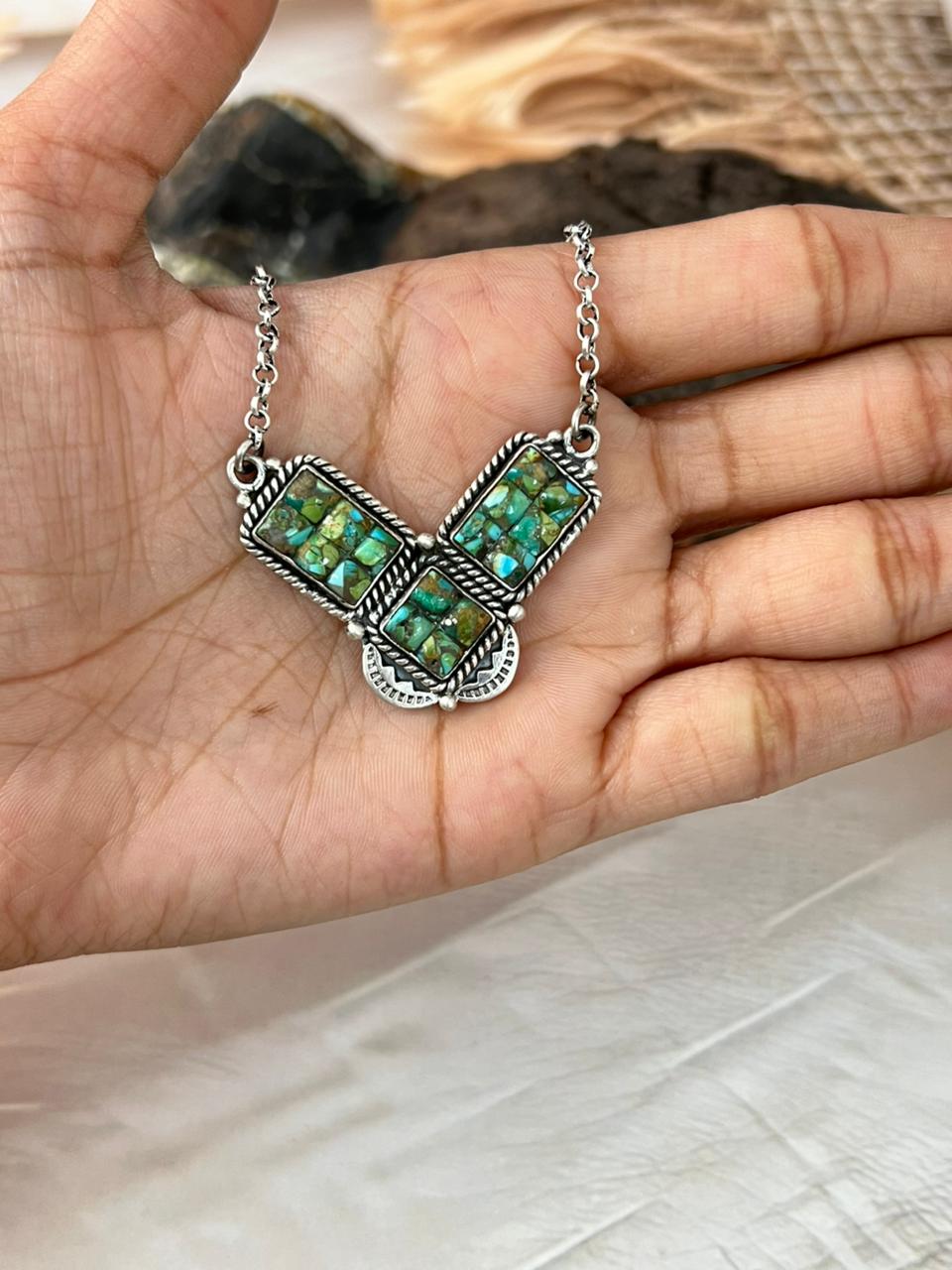 Handmade Sterling Silver Sonoran Cobble Collection: Sonoran Mountain Turquoise Necklace "Signed Nizhoni"