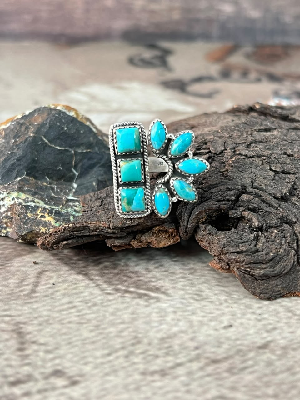 Handmade Sterling Silver Kingman Turquoise Adjustable Ring Signed Nizhoni