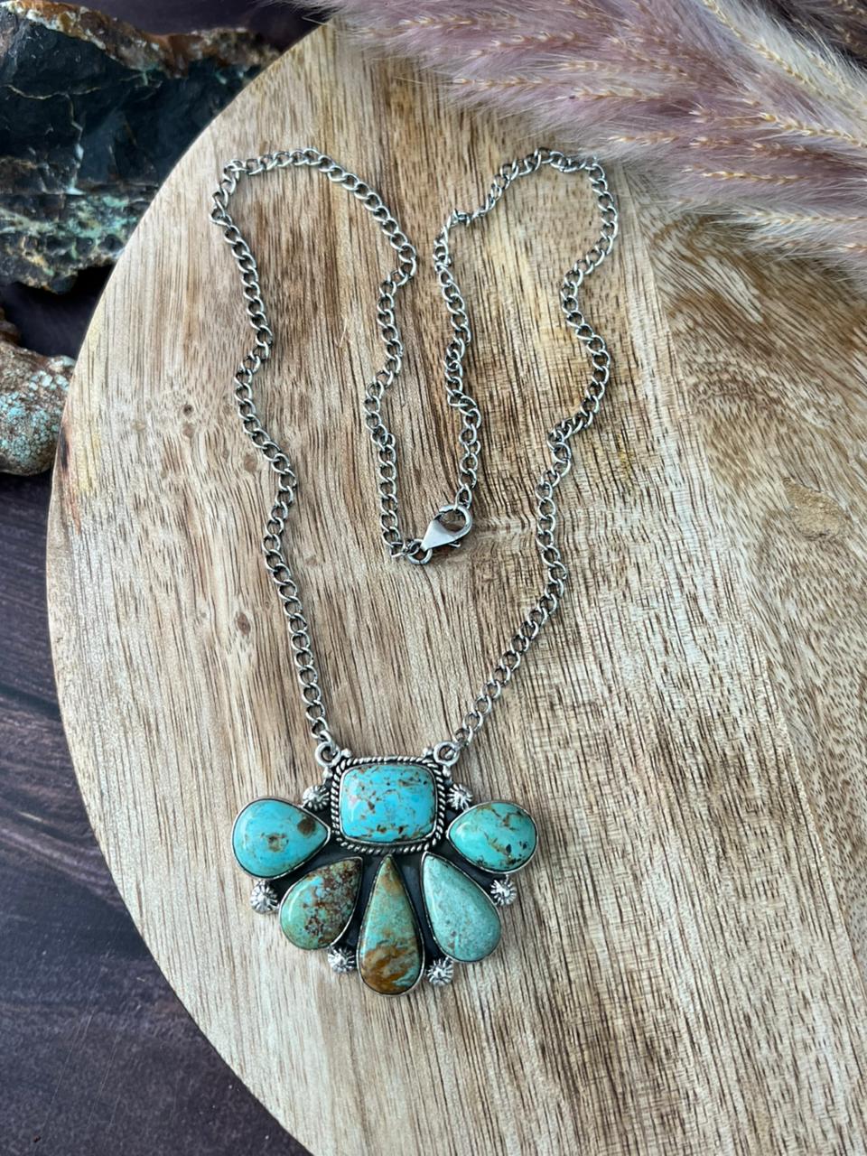 Handmade Sterling Silver Baja Turquoise Collection: Necklace "Signed Nizhoni"