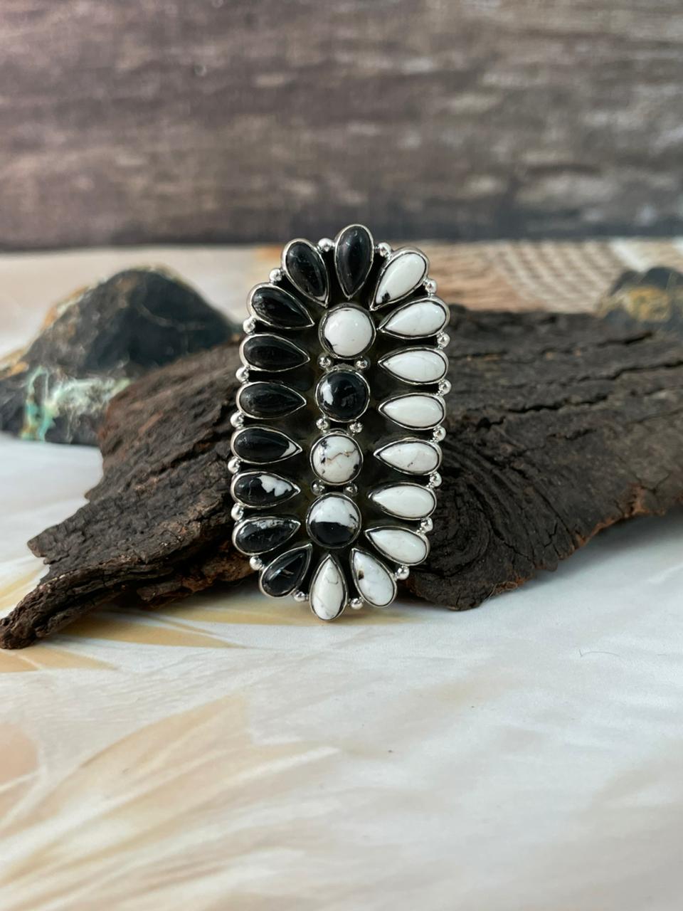 Handmade Sterling Silver White Buffalo Adjustable Ring "Signed Nizhoni"