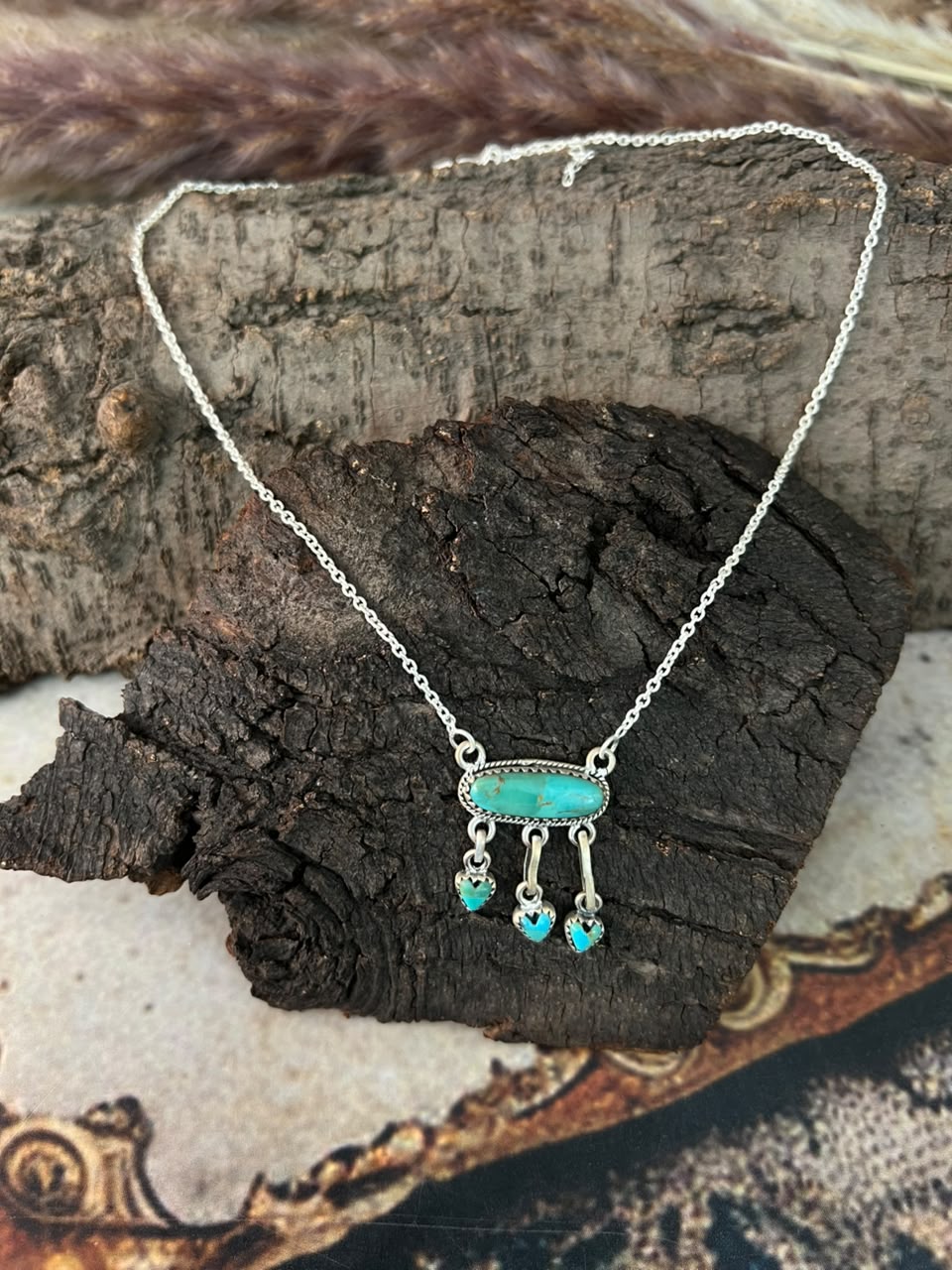 Handmade Sterling Silver Kingman Turquoise Necklace Signed Nizhoni