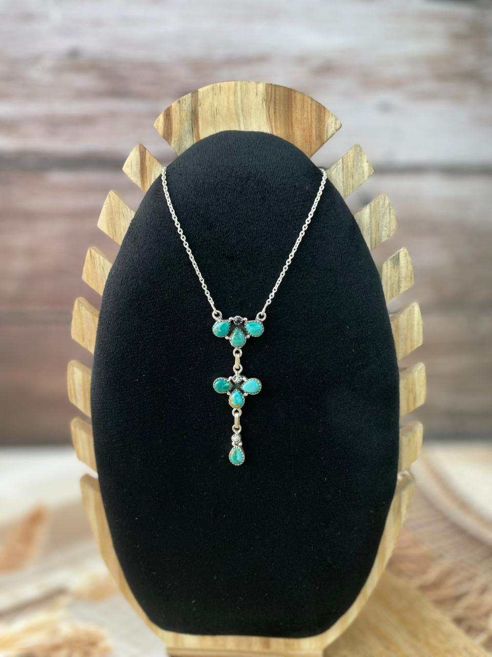 Handmade Sterling Silver Kingman Turquoise with White Buffalo Necklace Signed Nizhoni