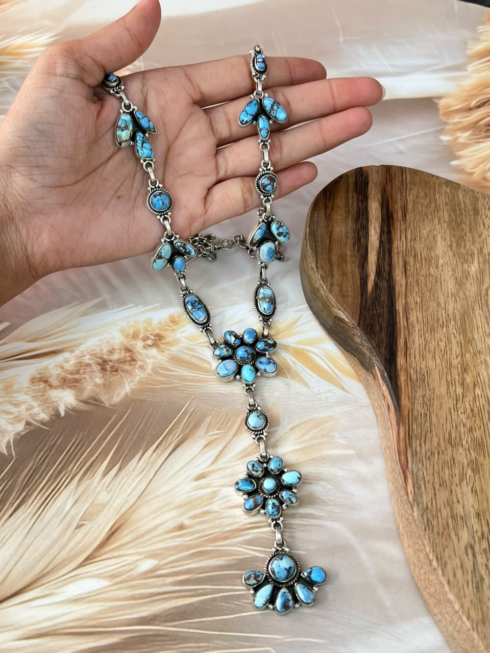 Handmade Sterling Silver Golden Hills Turquoise Necklace Signed Nizhoni
