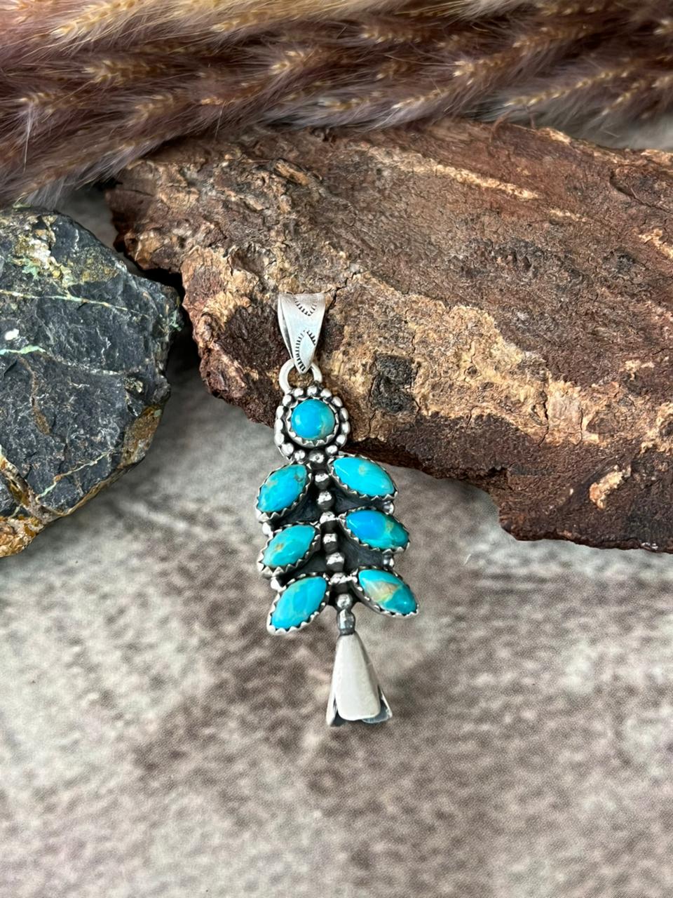 Handmade Sterling Silver Kingman Turquoise Pendant "Signed Nizhoni"