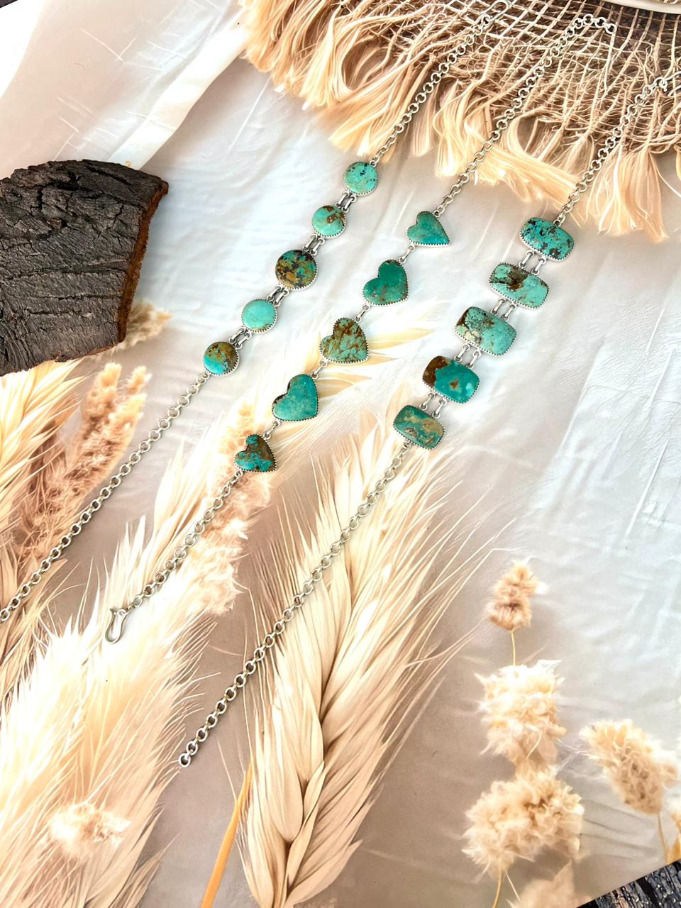 Handmade Sterling Silver Manassa Turquoise Choker Necklace "Signed Nizhoni"