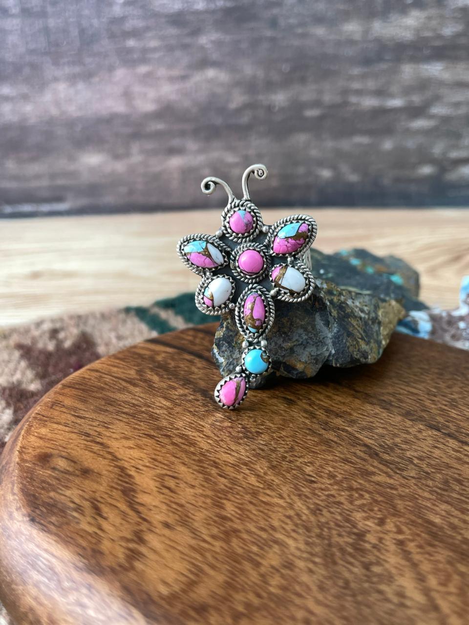 Handmade Sterling Silver Cotton Candy Butterfly Adjustable Ring "Signed Nizhoni"