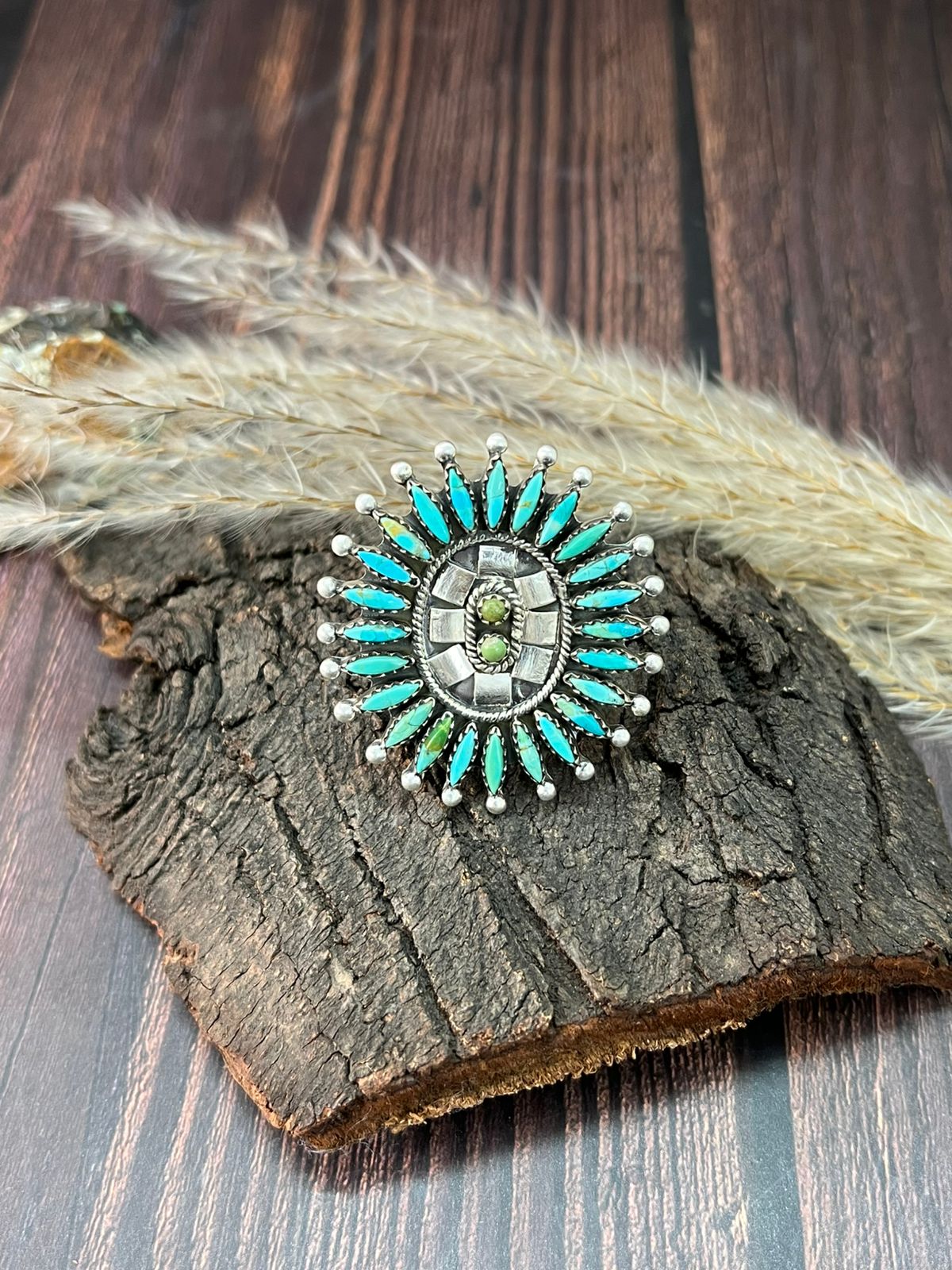 Handmade Sterling Silver Kingman Turquoise Adjustable Ring "Signed Nizhoni"
