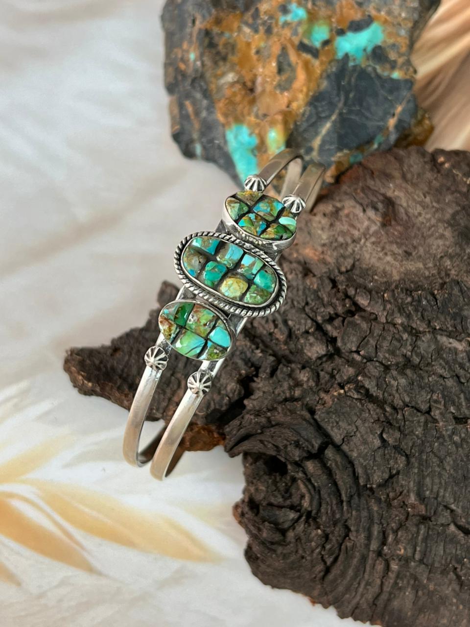 Handmade Sterling Silver Sonoran Cobble Collection: Sonoran Mountain Turquoise Cuff Bracelet "Signed Nizhoni"