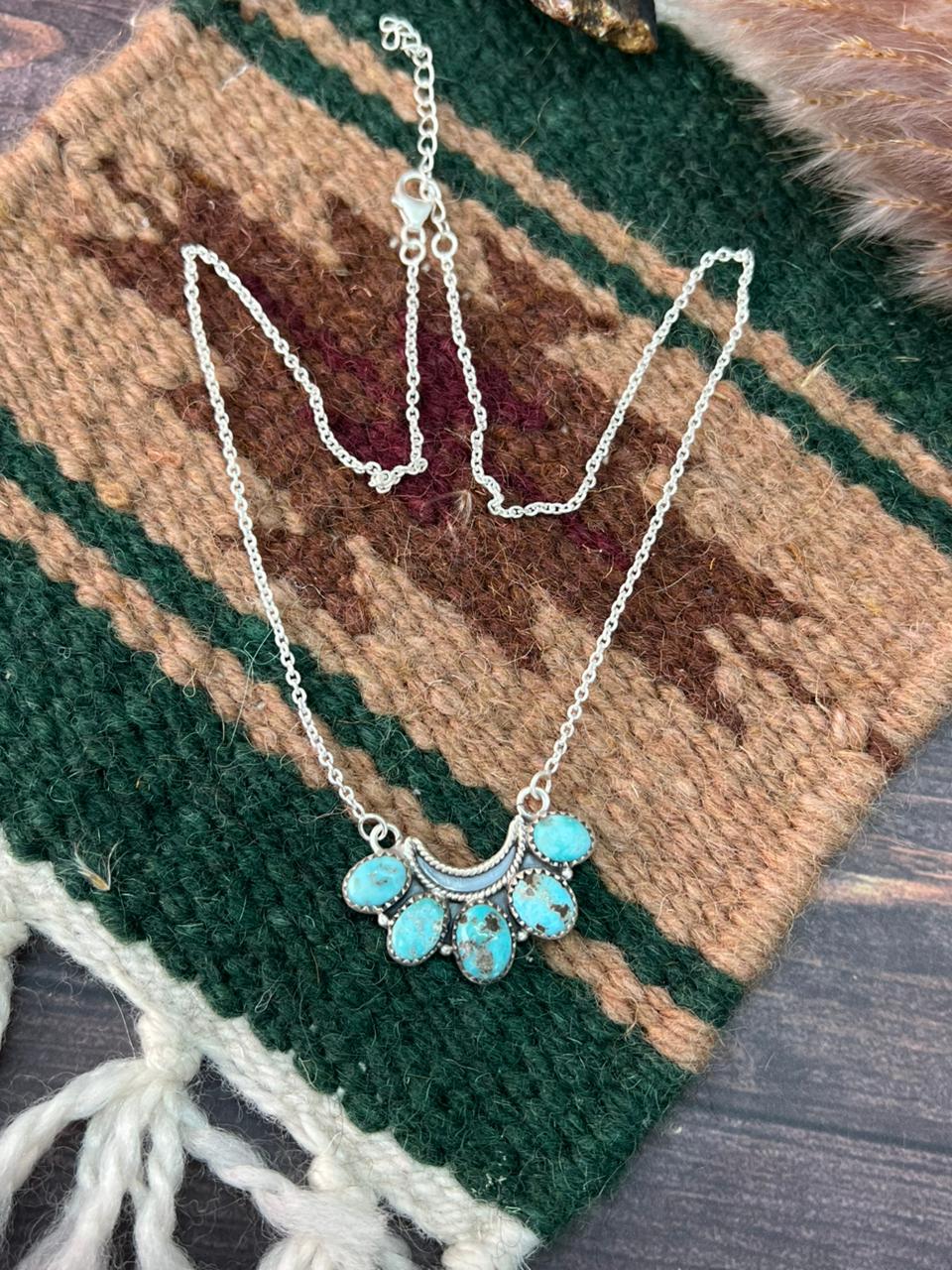 Handmade Sterling Silver White Water Turquoise Necklace "Signed Nizhoni"