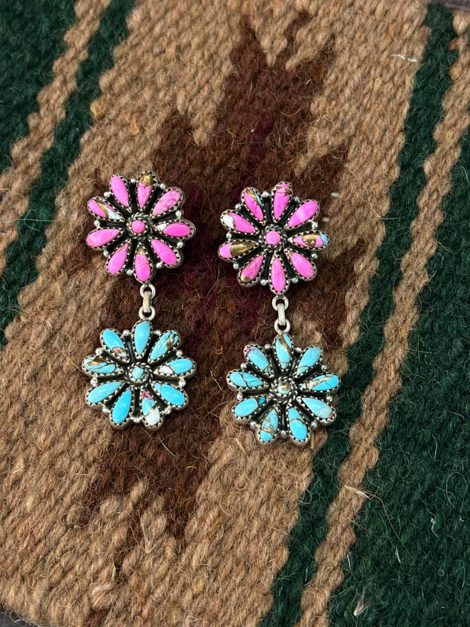 Handmade Sterling Silver Cotton Candy Post Dangle Earrings "Signed Nizhoni"