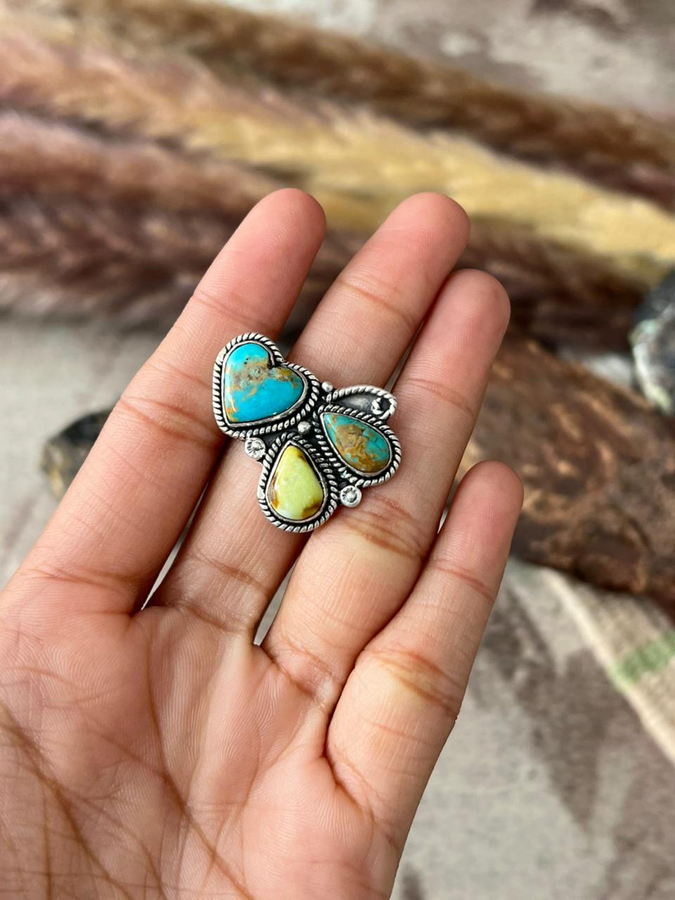 Handmade Sterling Silver Palomino with Santa Maria Turquoise Adjustable Ring "Signed Nizhoni"