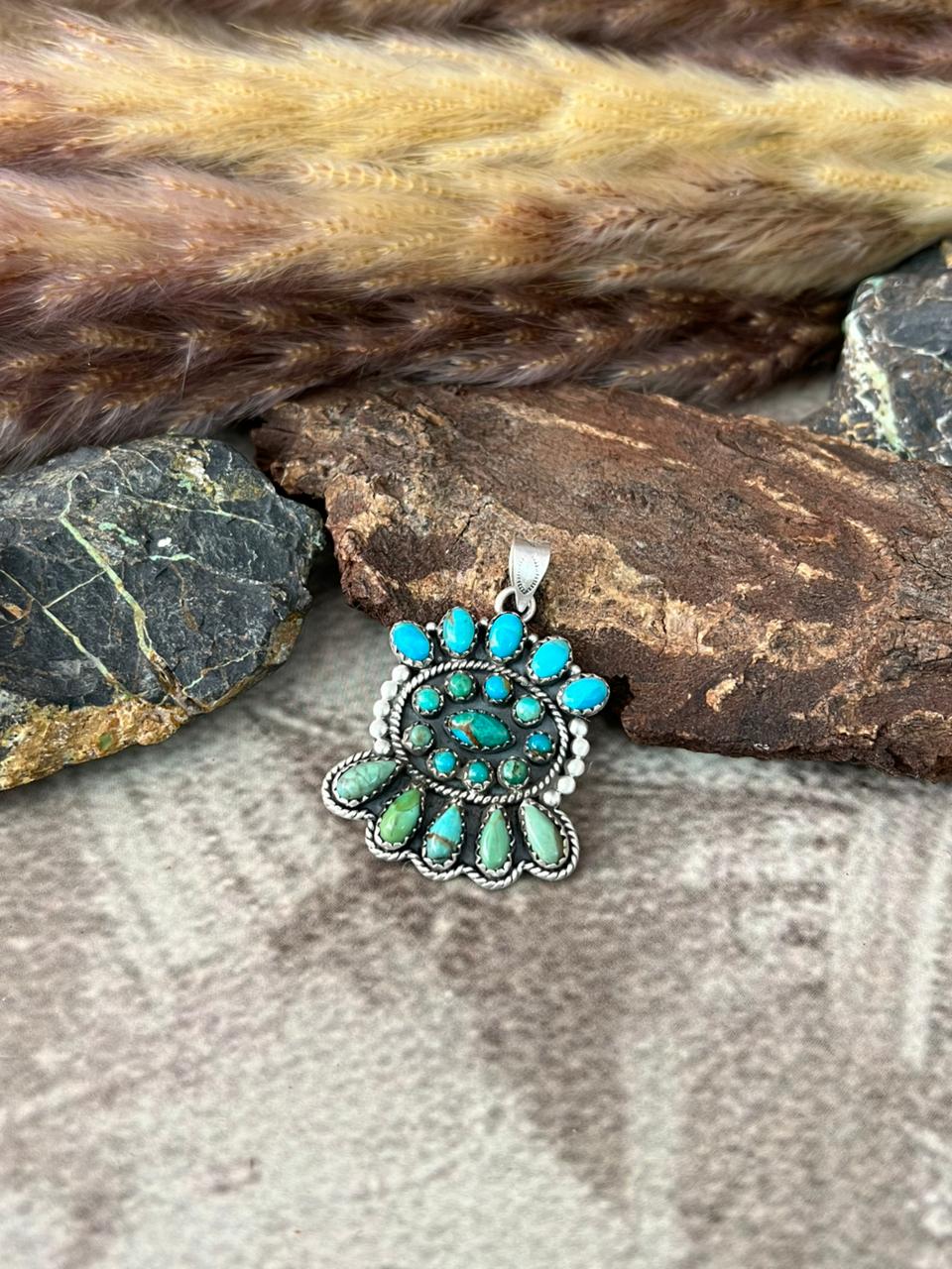 Handmade Sterling Silver Kingman Turquoise Pendant "Signed Nizhoni"