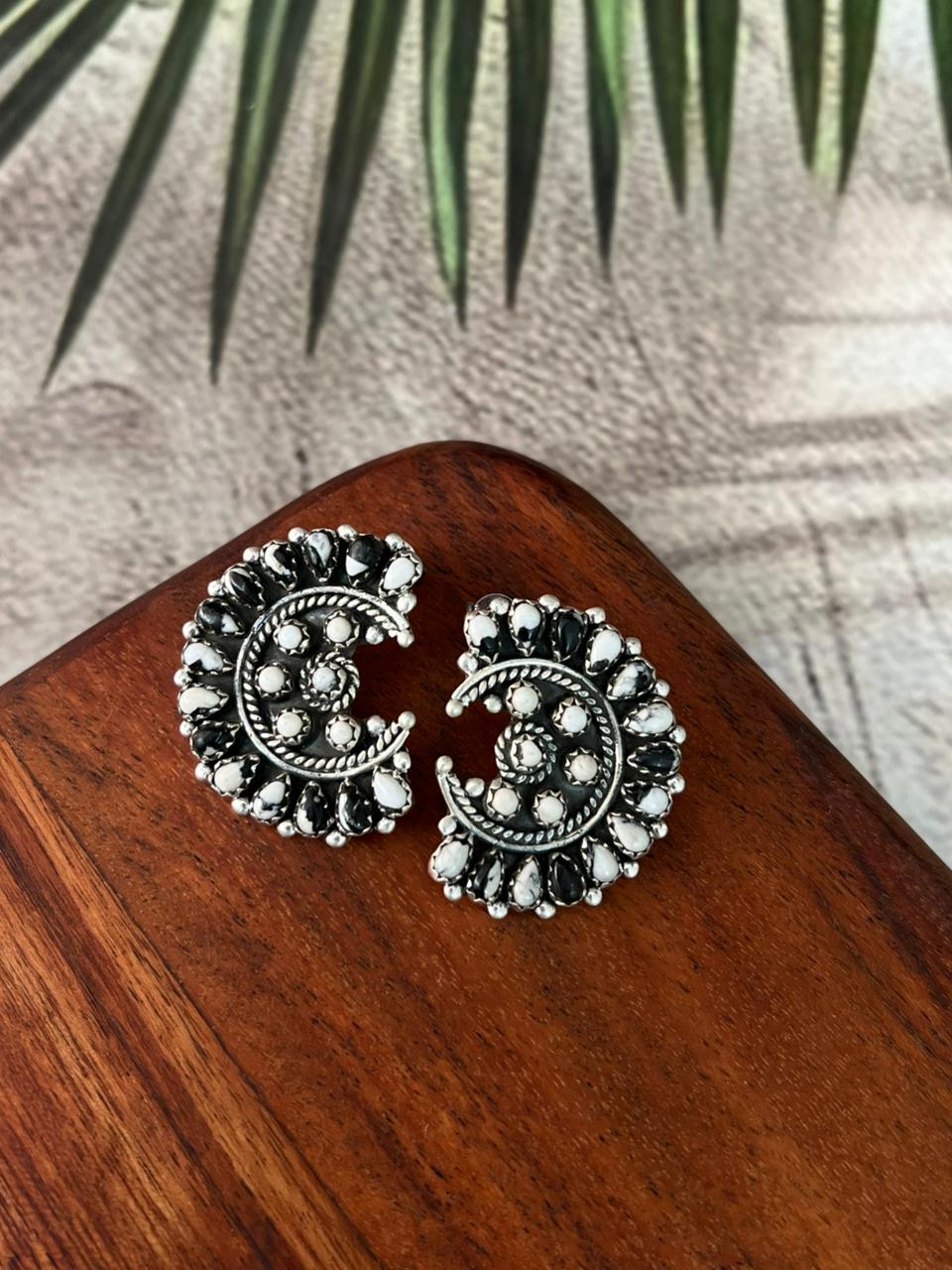 Handmade Sterling Silver White Buffalo Post Studs Earrings "Signed Nizhoni"