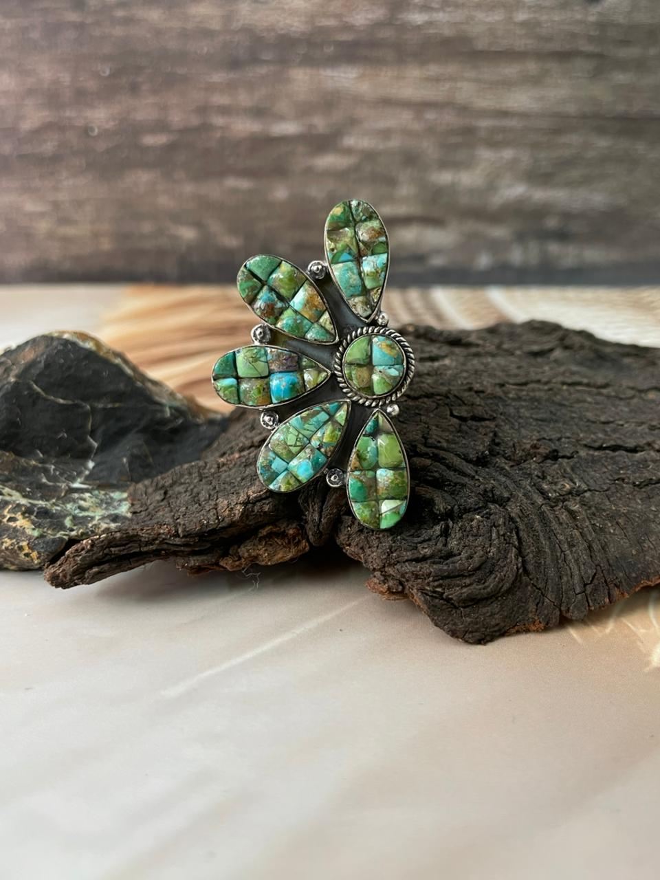 Handmade Sterling Silver Sonoran Cobble Collection: Sonoran Mountain Turquoise Adjustable Ring "Signed Nizhoni"