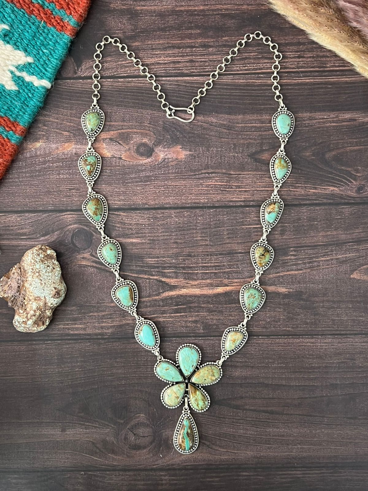 Handmade Sterling Silver Baja Turquoise Collection: Necklace "Signed Nizhoni"