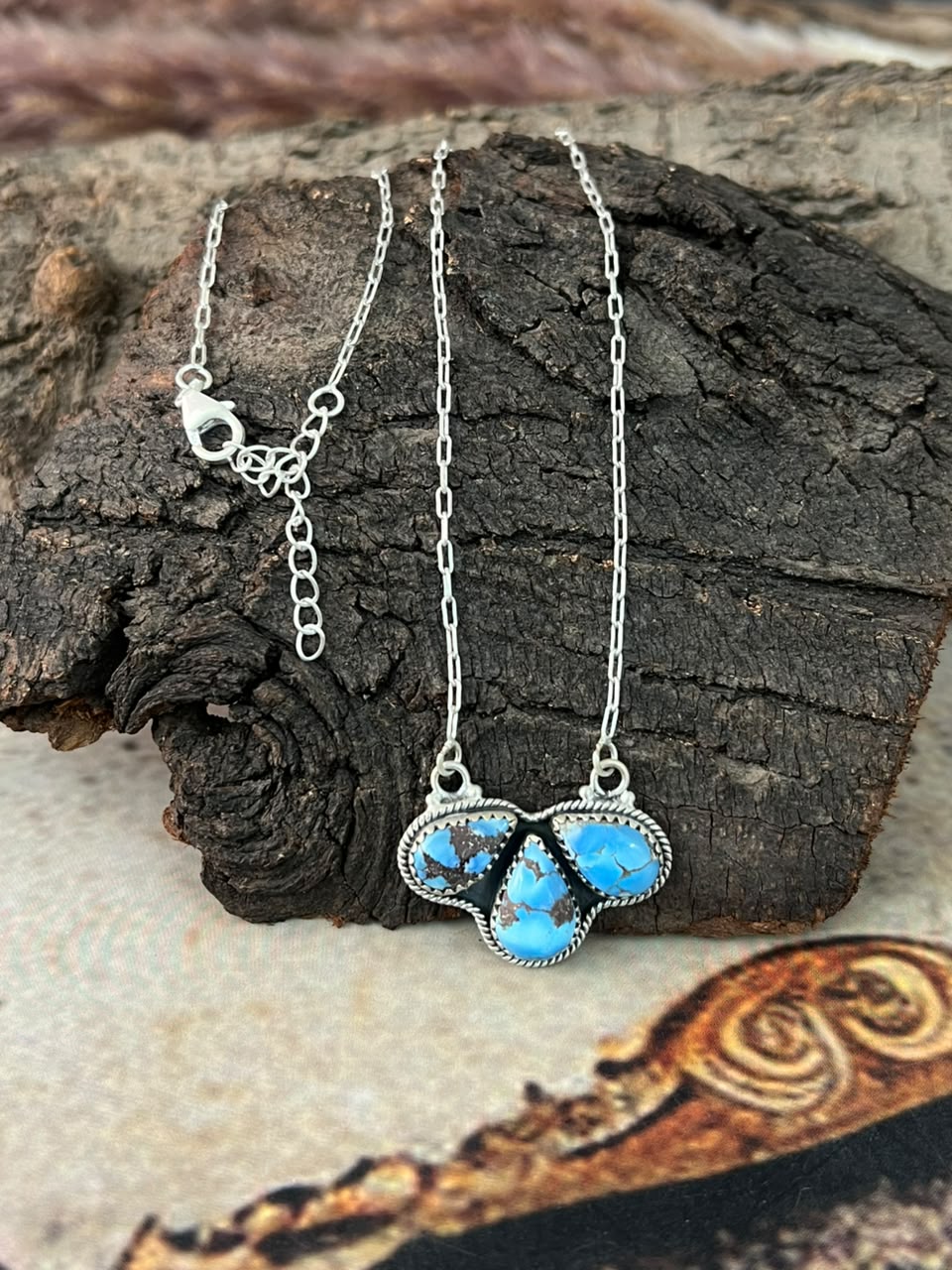 Handmade Sterling Silver Golden Hills Turquoise Necklace Signed Nizhoni