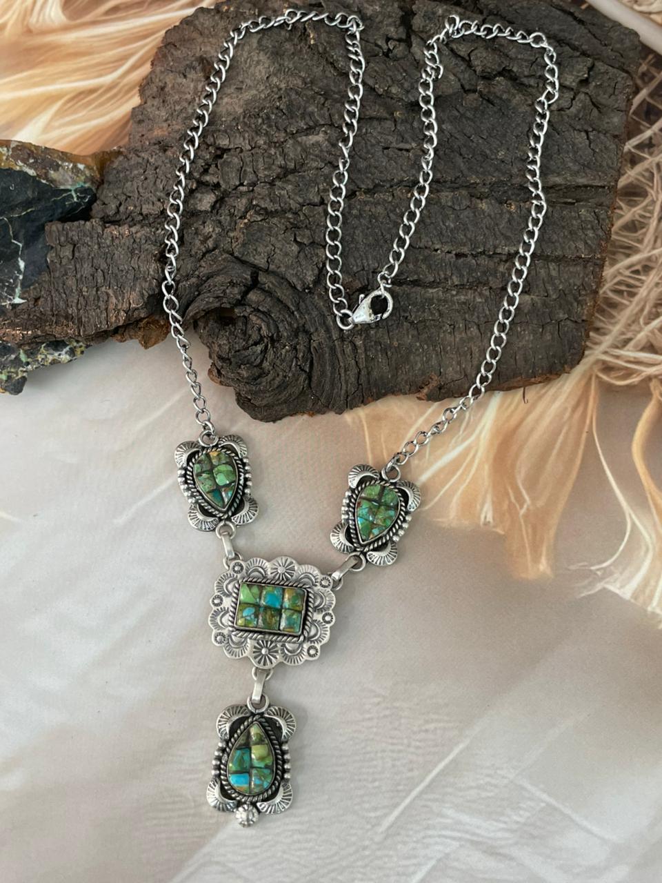 Handmade Sterling Silver Sonoran Cobble Collection: Sonoran Mountain Turquoise Necklace "Signed Nizhoni"