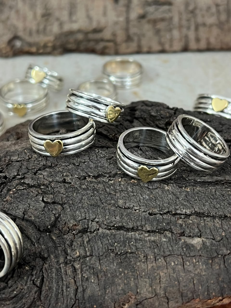 Handmade Sterling Silver With Brass Heart Spinner Ring Signed Nizhoni