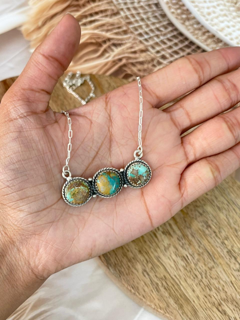 Handmade Sterling Silver Ribbon Royston Turquoise Necklace Signed Nizhoni