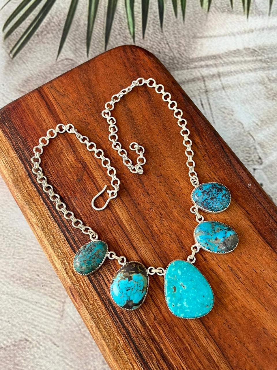 Handmade Sterling Silver Kingman Turquoise Collection: Necklace "Signed Nizhoni" (2)