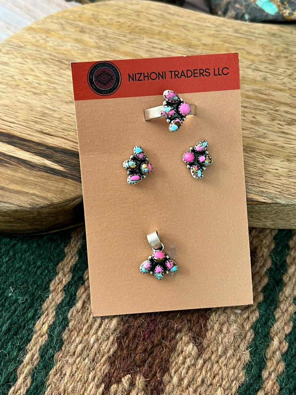 Handmade Sterling Silver Cotton Candy Ring Earrings and Pendant Card Set