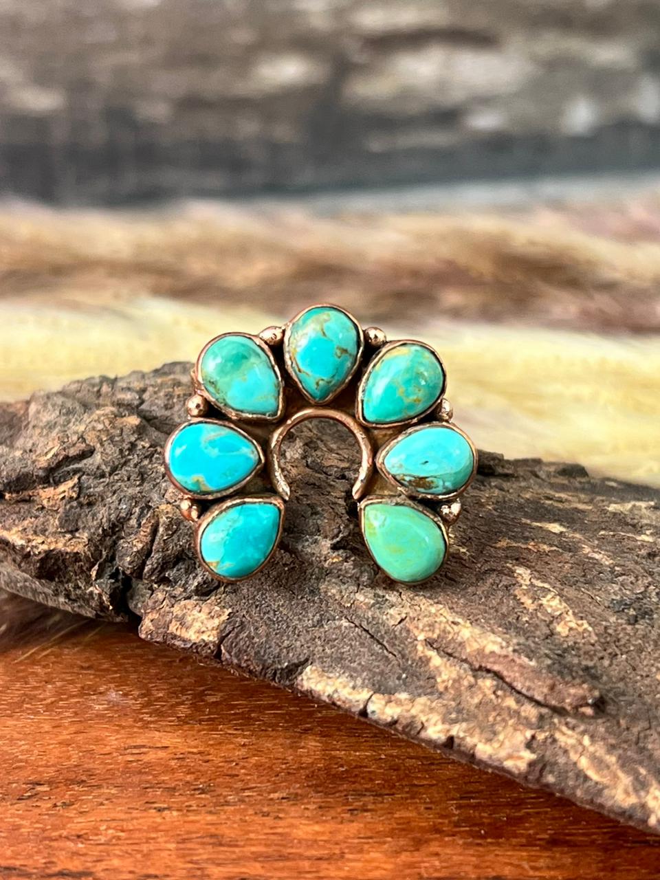 Handmade Copper Collection: Kingman Turquoise Naja Adjustable Ring