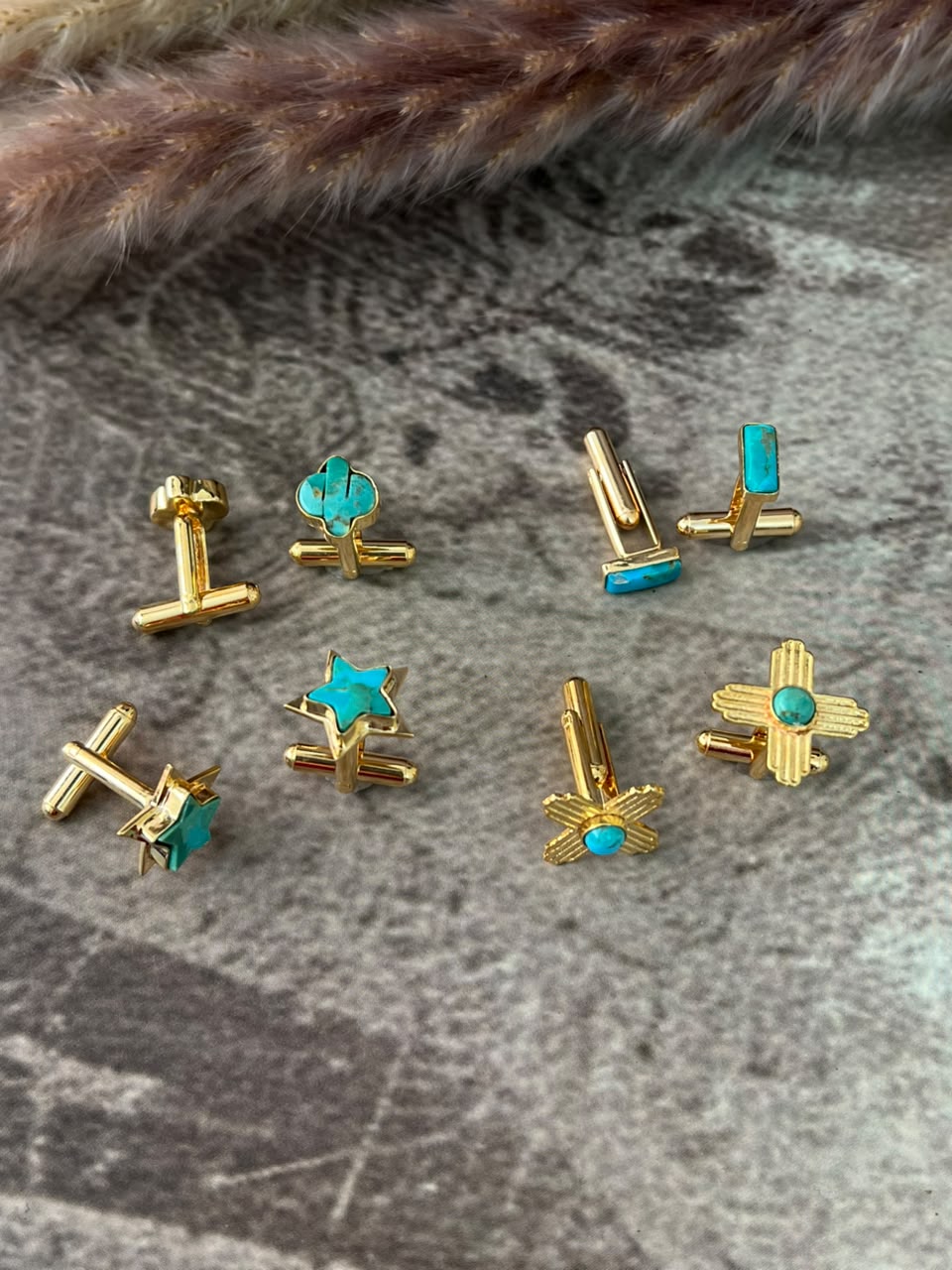 “The Golden Collection” Handmade Kingman Turquoise Gold Cuff Links