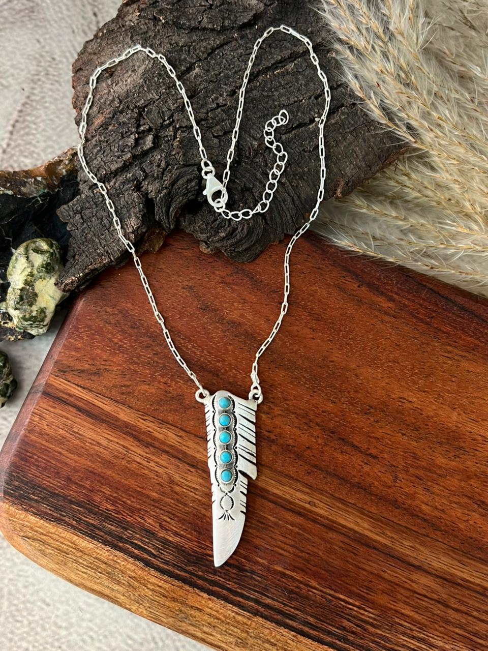 Handmade Sterling Silver Kingman Turquoise Necklace "Signed Nizhoni"