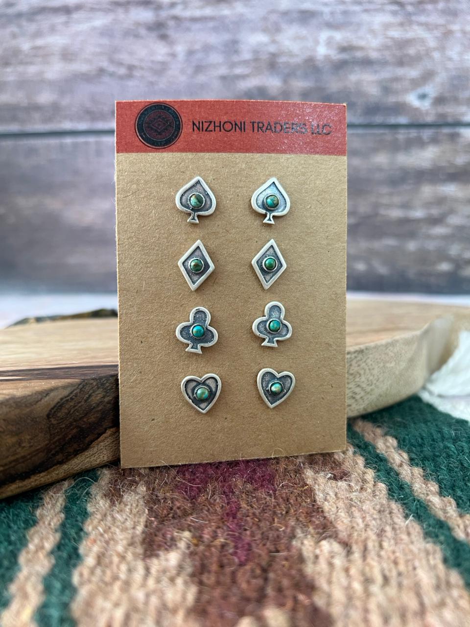 Handmade Sterling Silver Kingman Turquoise Post Studs Card Set